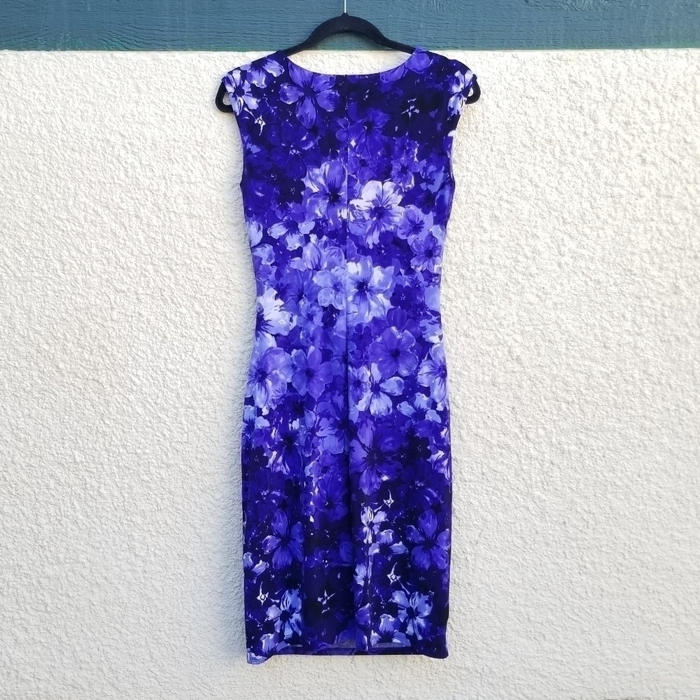 Lauren Ralph Lauren sleeveless blue purple floral cowl neck sheath dress size 4 - Picture 2 of 7